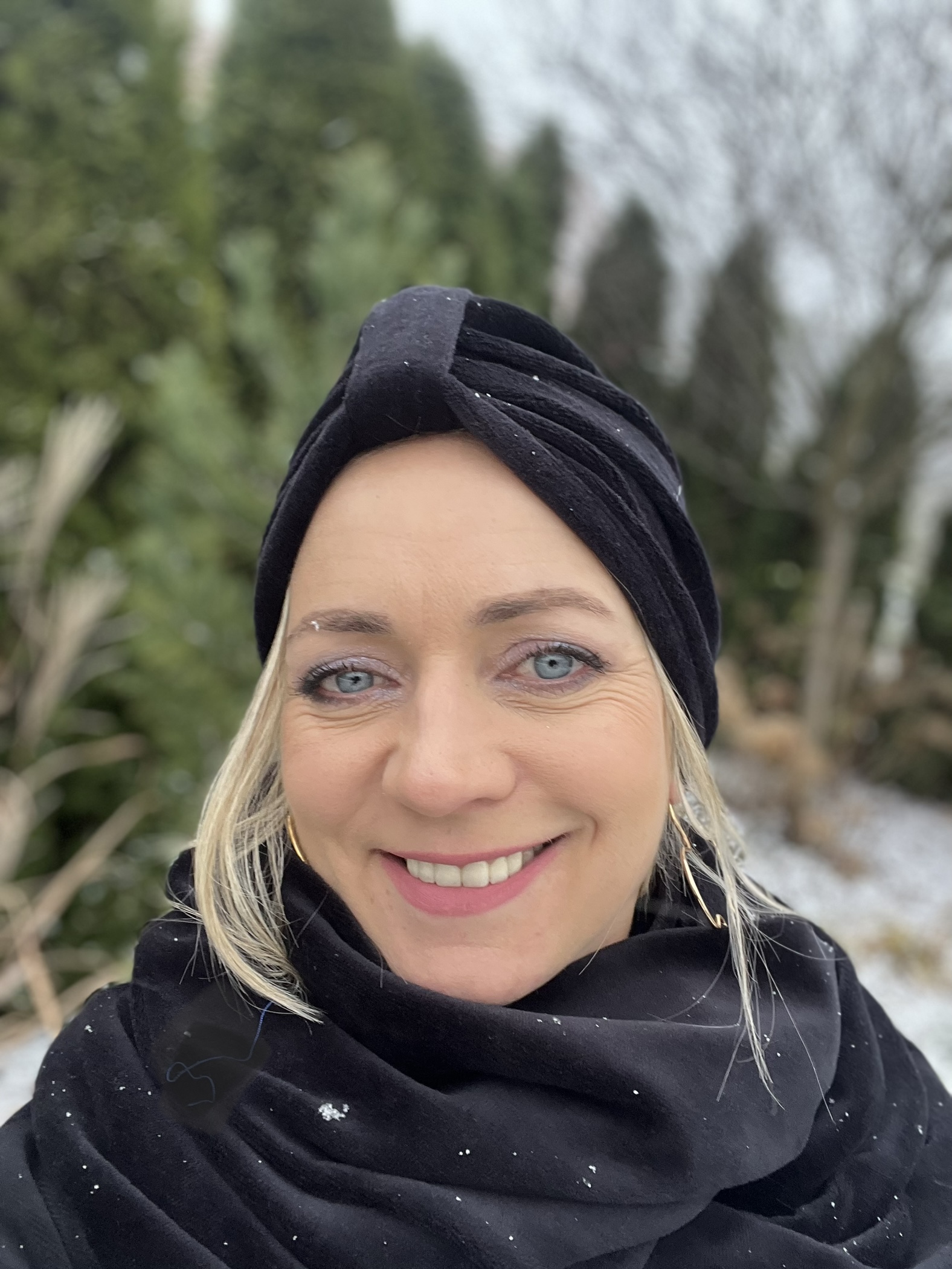 Komplet turban Emma i komin z weluru czarny