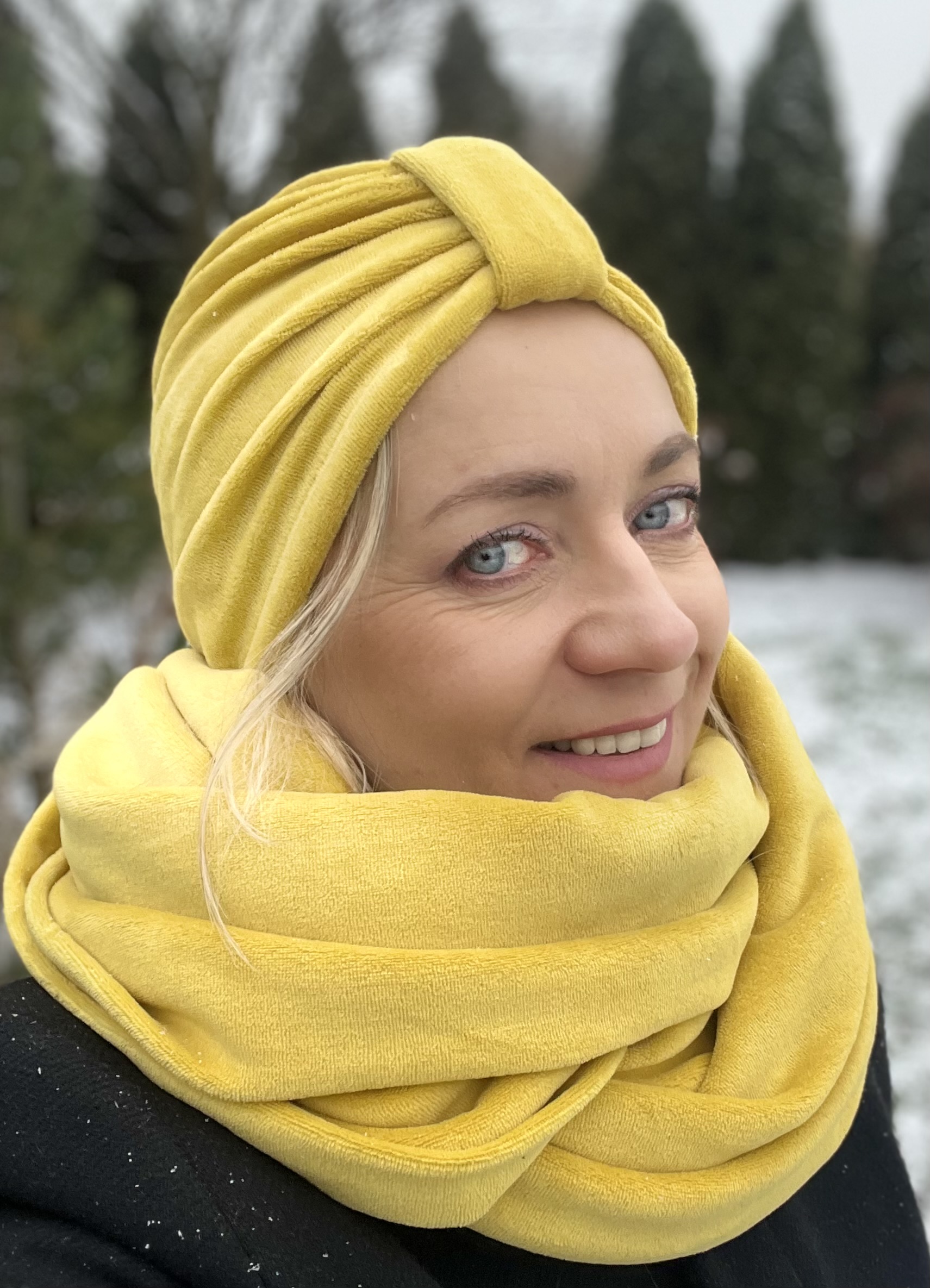 Komplet turban Emma i komin z weluru wr-134