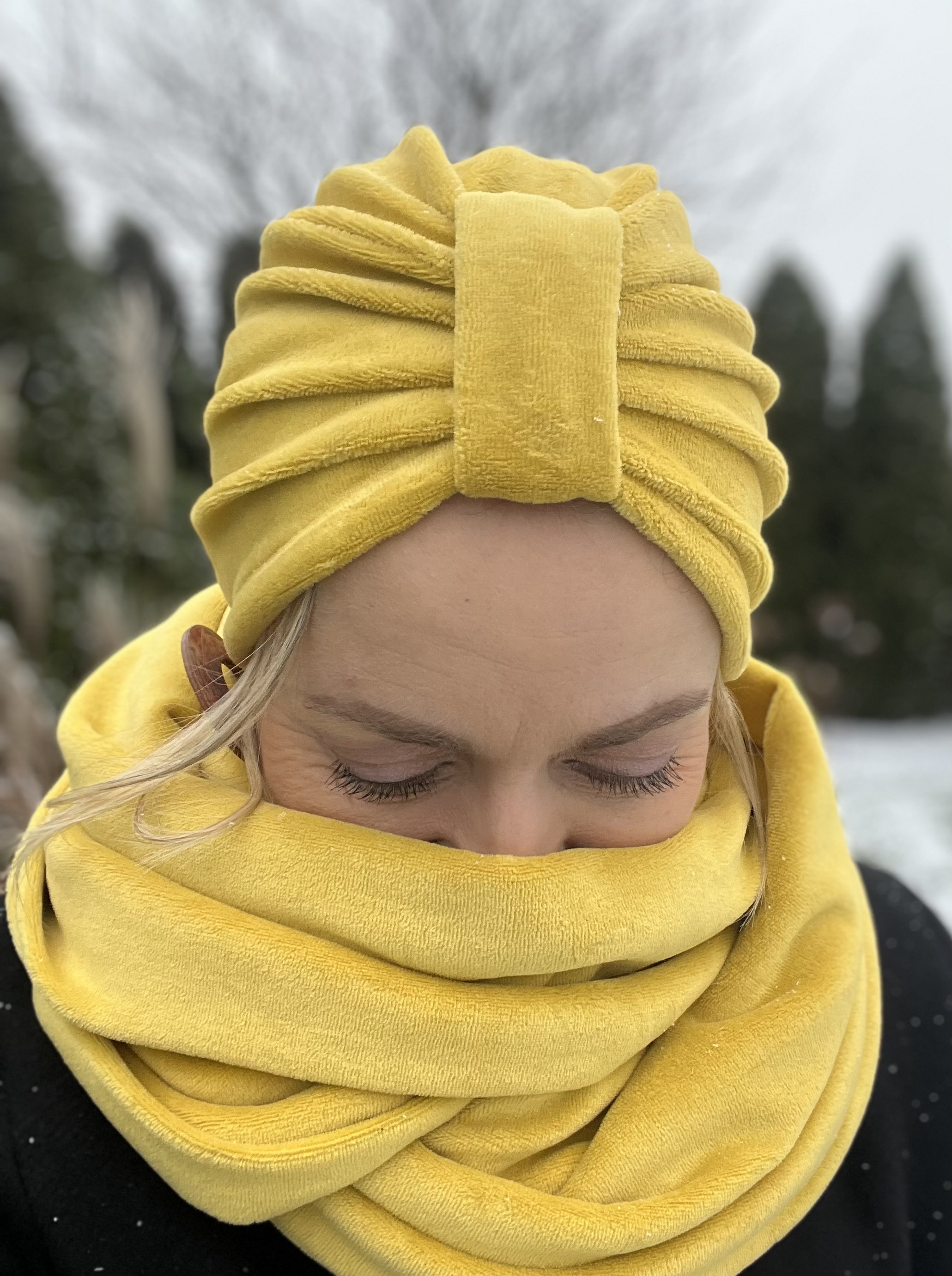 Komplet turban Emma i komin z weluru wr-134 - 2