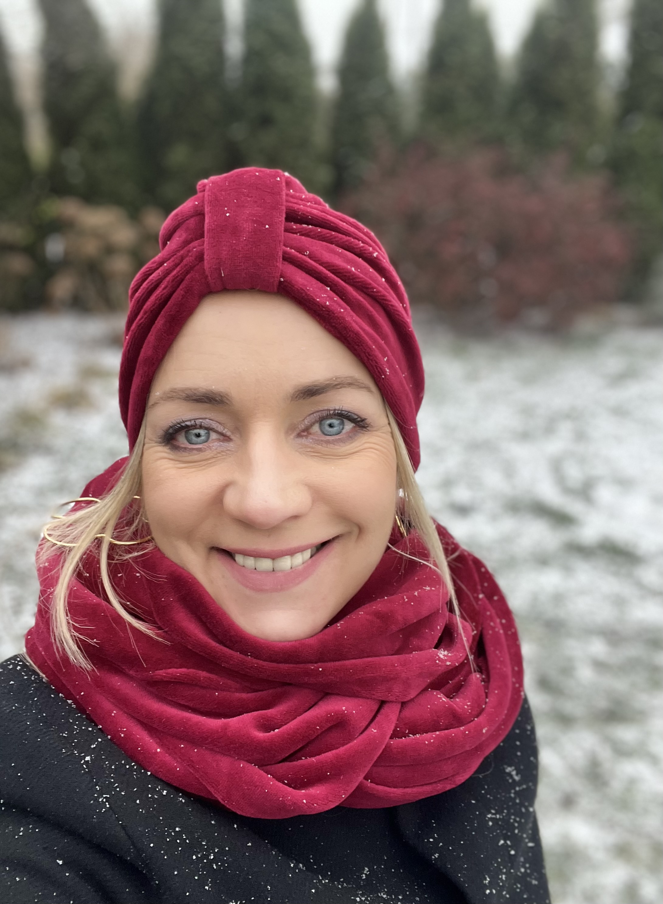 Komplet turban Emma i komin z weluru bordo - 3