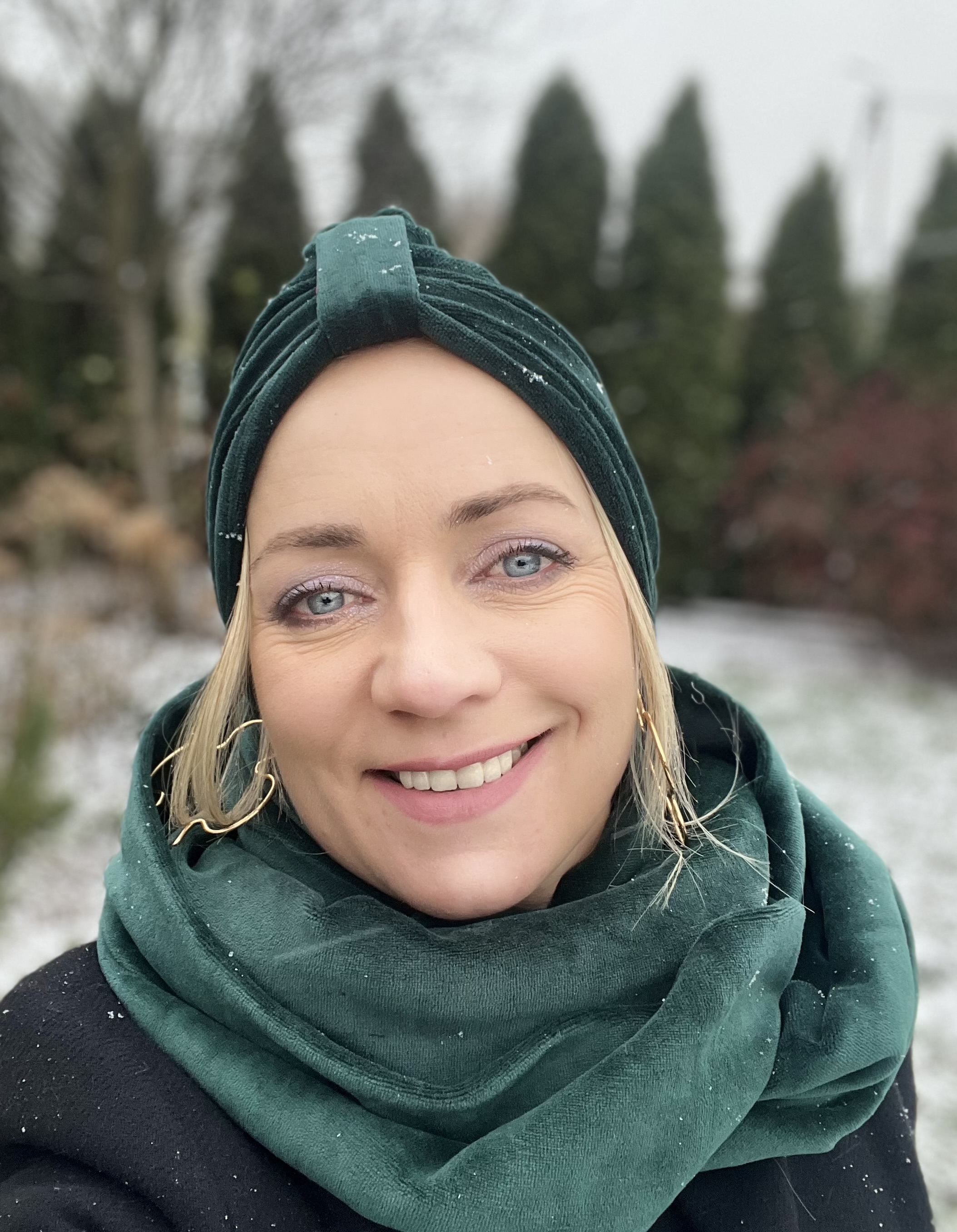 Komplet turban Emma i komin z weluru zielona butelka