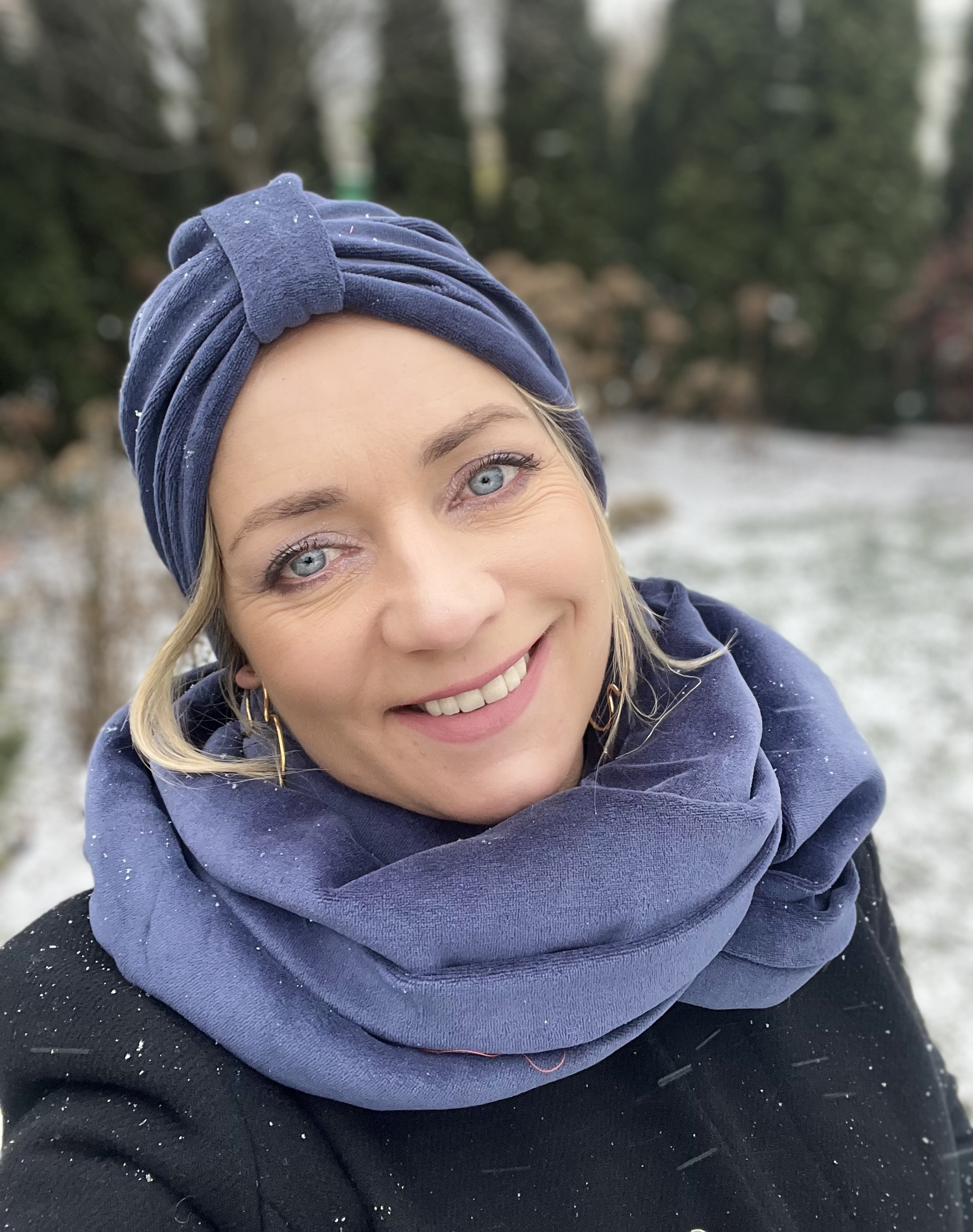 Komplet turban Emma i komin z welur granatowy