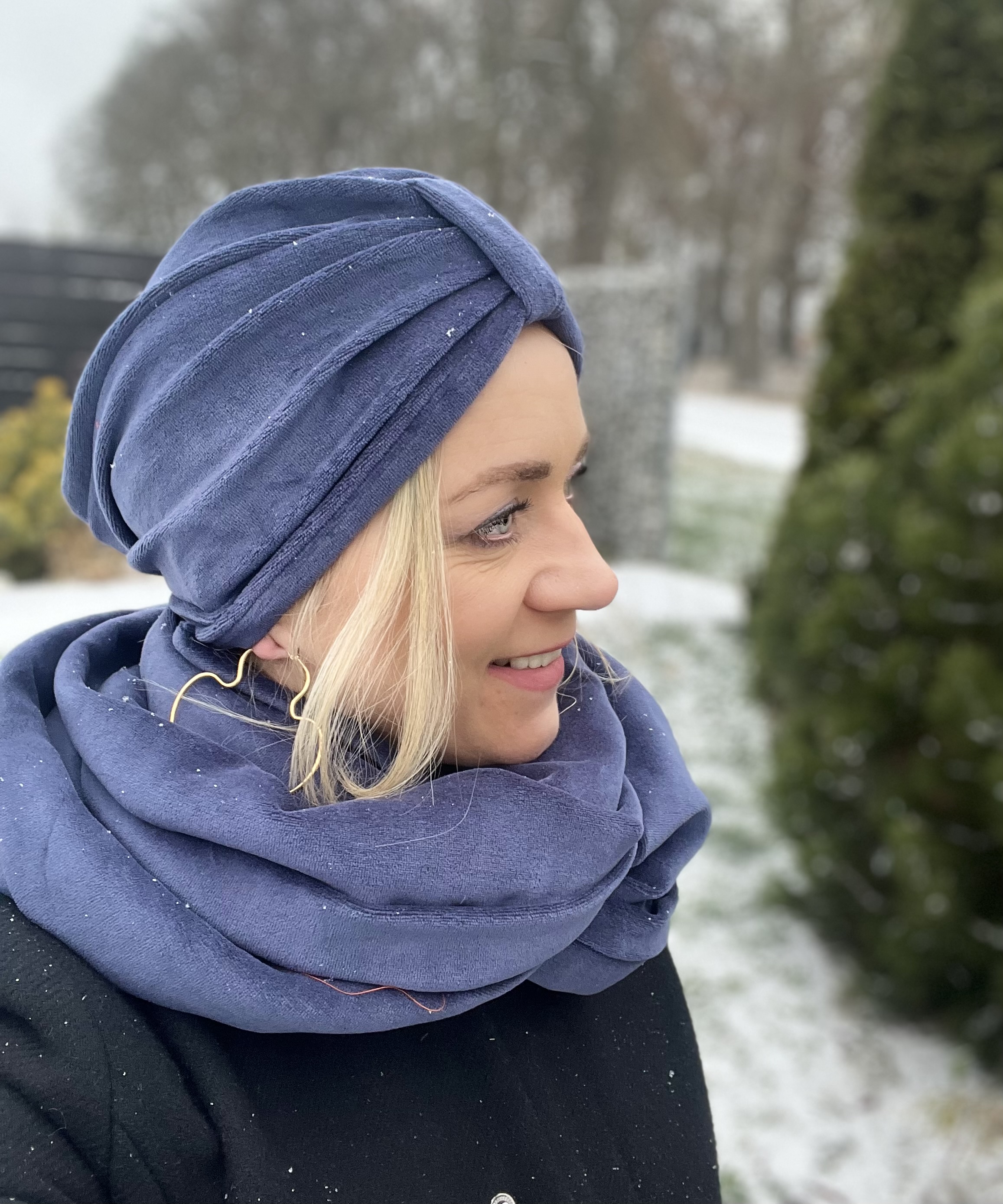 Komplet turban Emma i komin z welur granatowy - 2