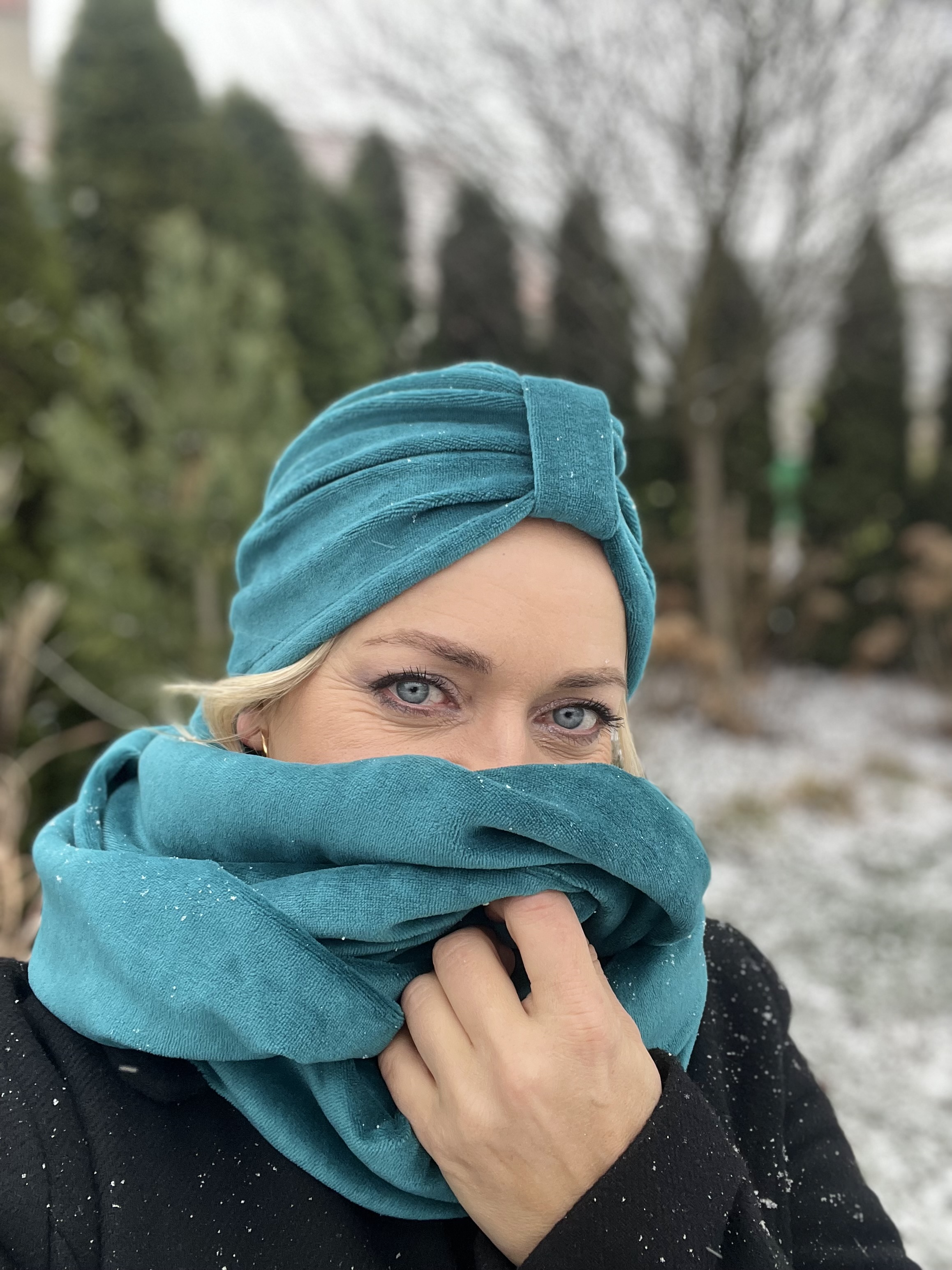 Komplet turban Emma i komin z weluru morski - 2