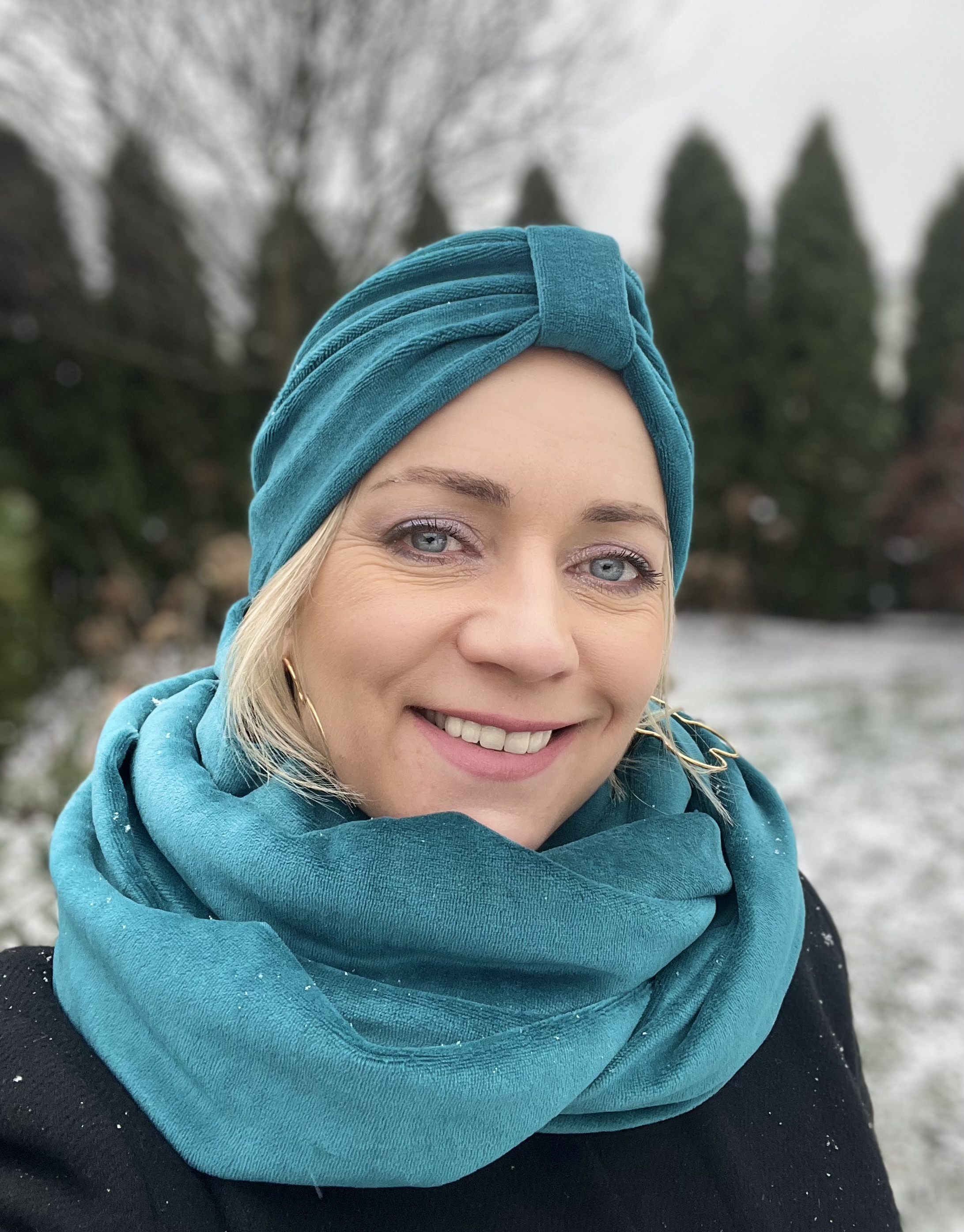 Komplet turban Emma i komin z weluru morski - 3