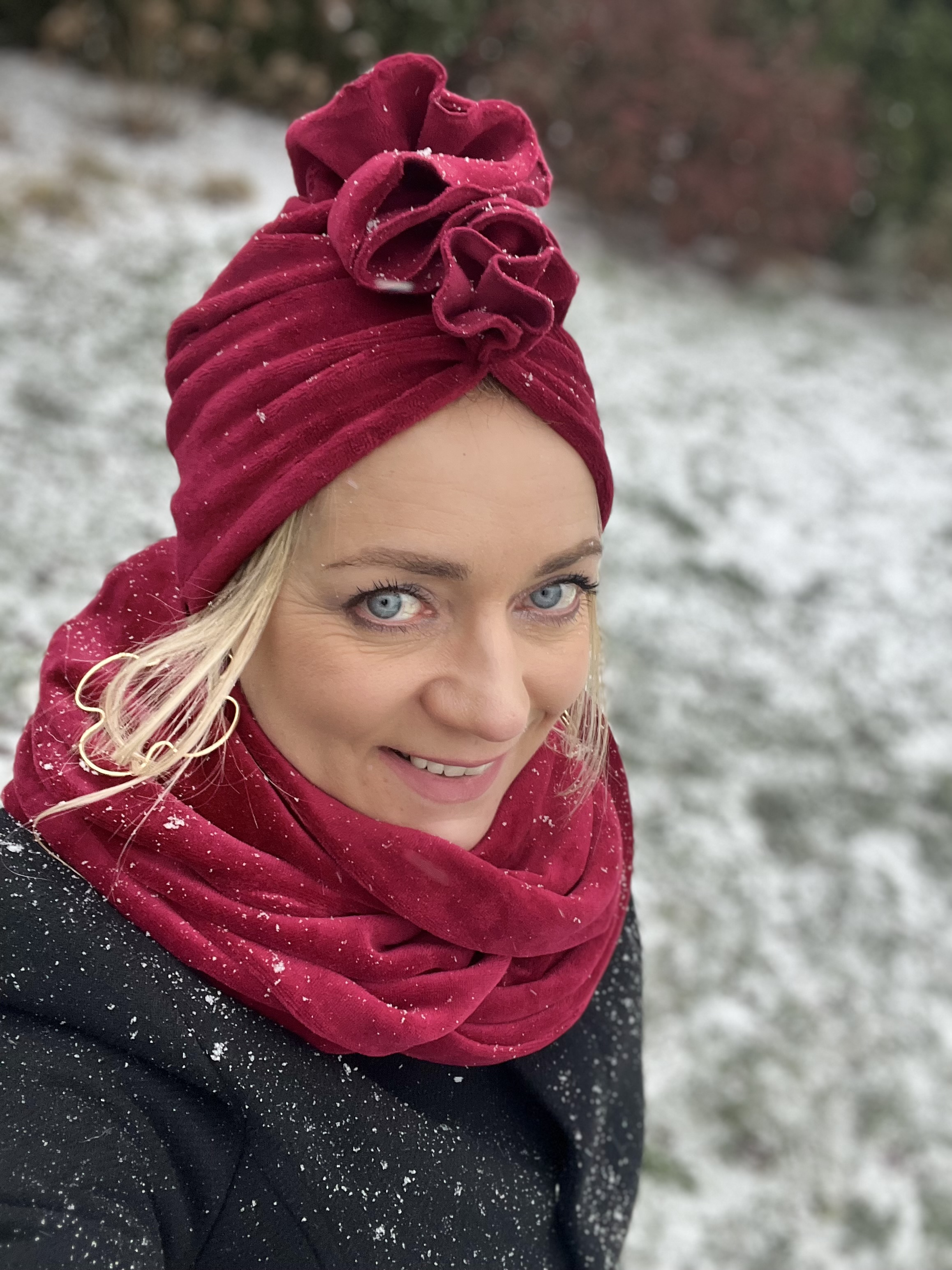 Komplet turban Luba i komin z weluru bordo - 2