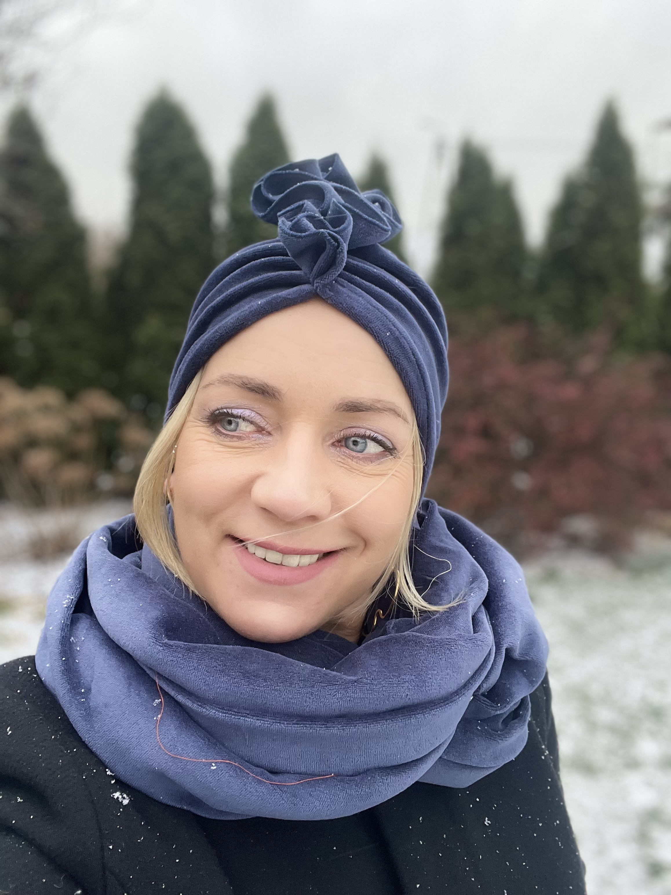 Komplet turban Luba i komin z weluru granatowy