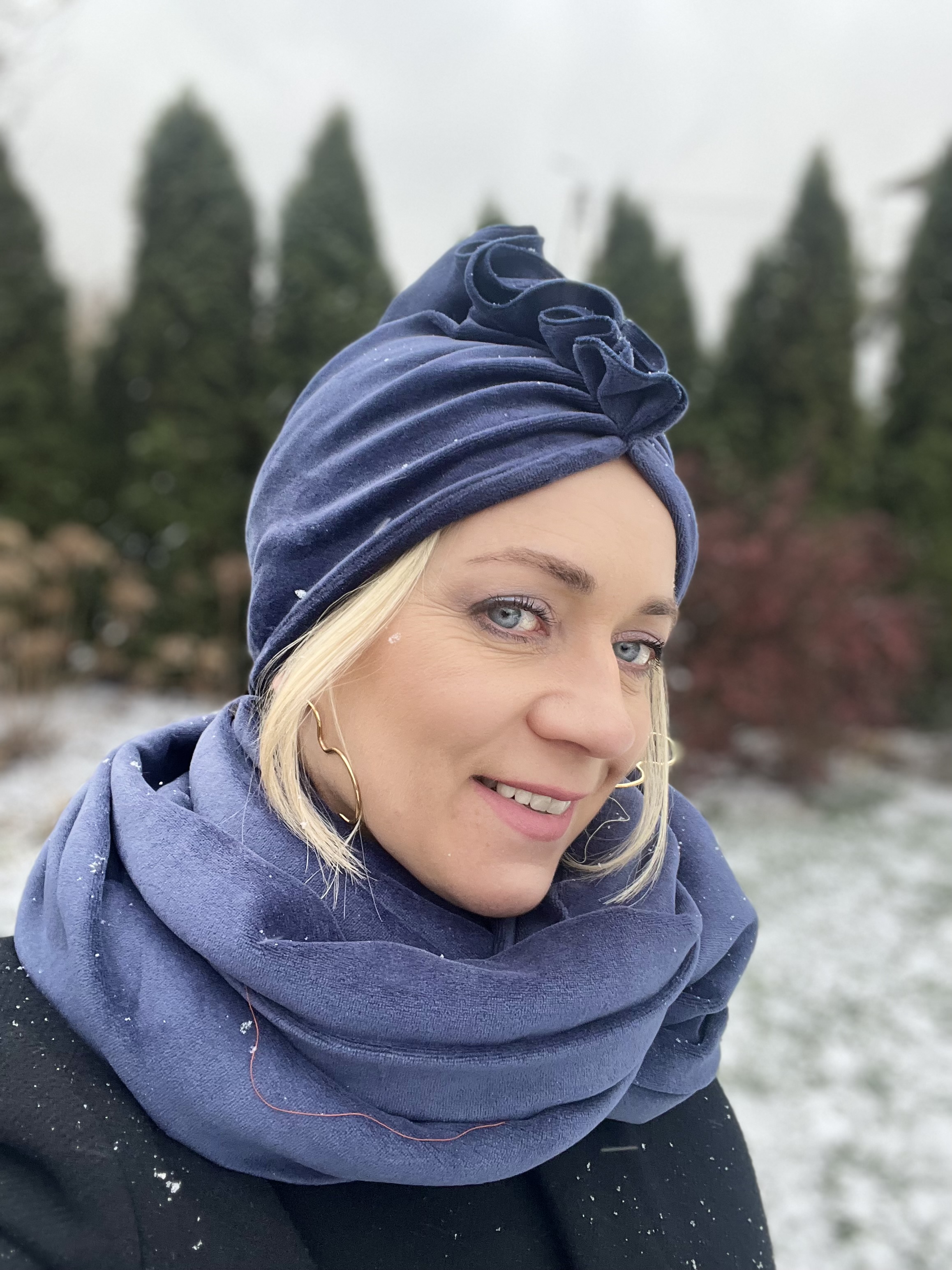 Komplet turban Luba i komin z weluru granatowy - 2