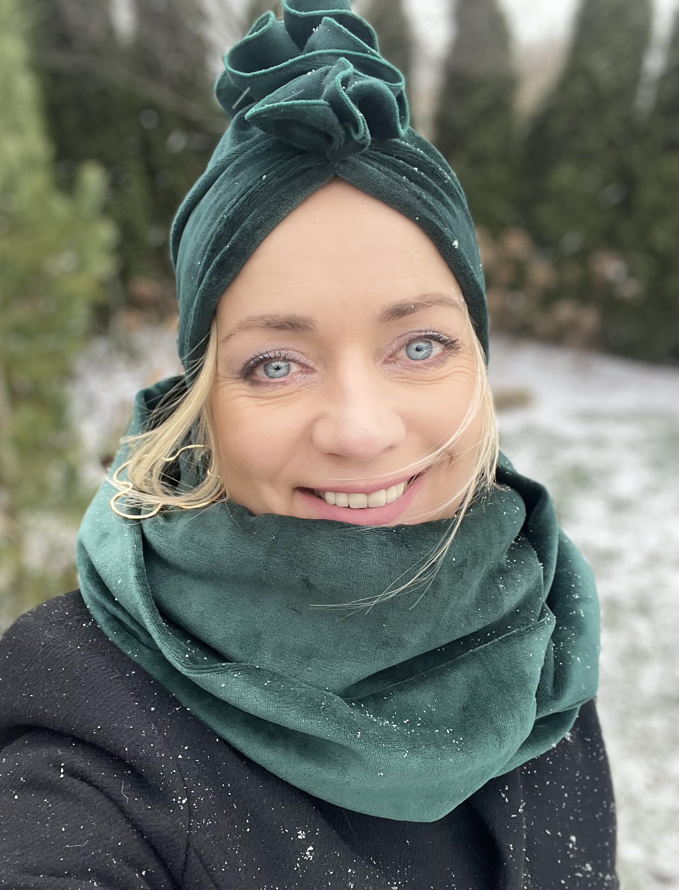Komplet turban Luba i komin z weluru zielona butelka