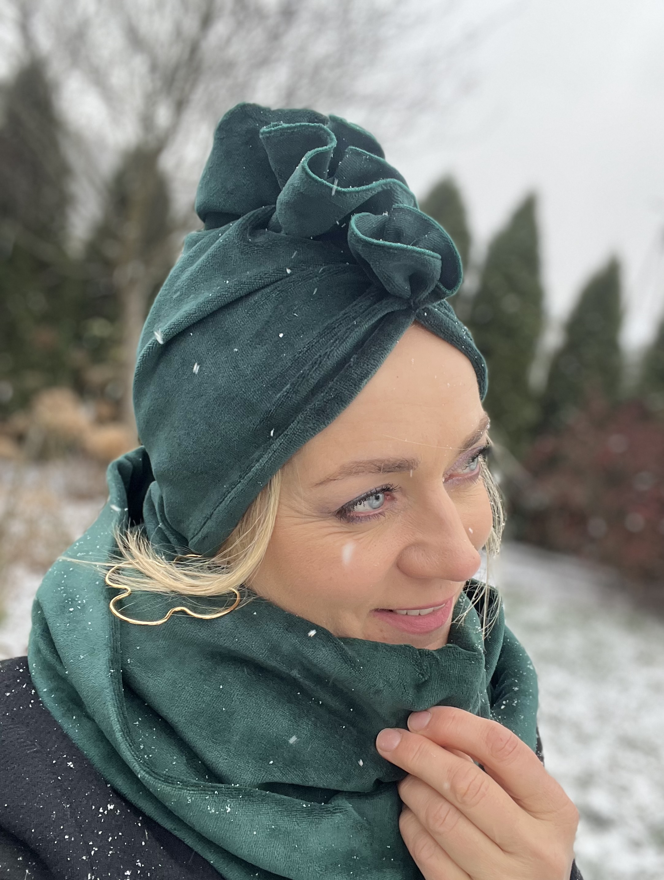 Komplet turban Luba i komin z weluru zielona butelka - 2
