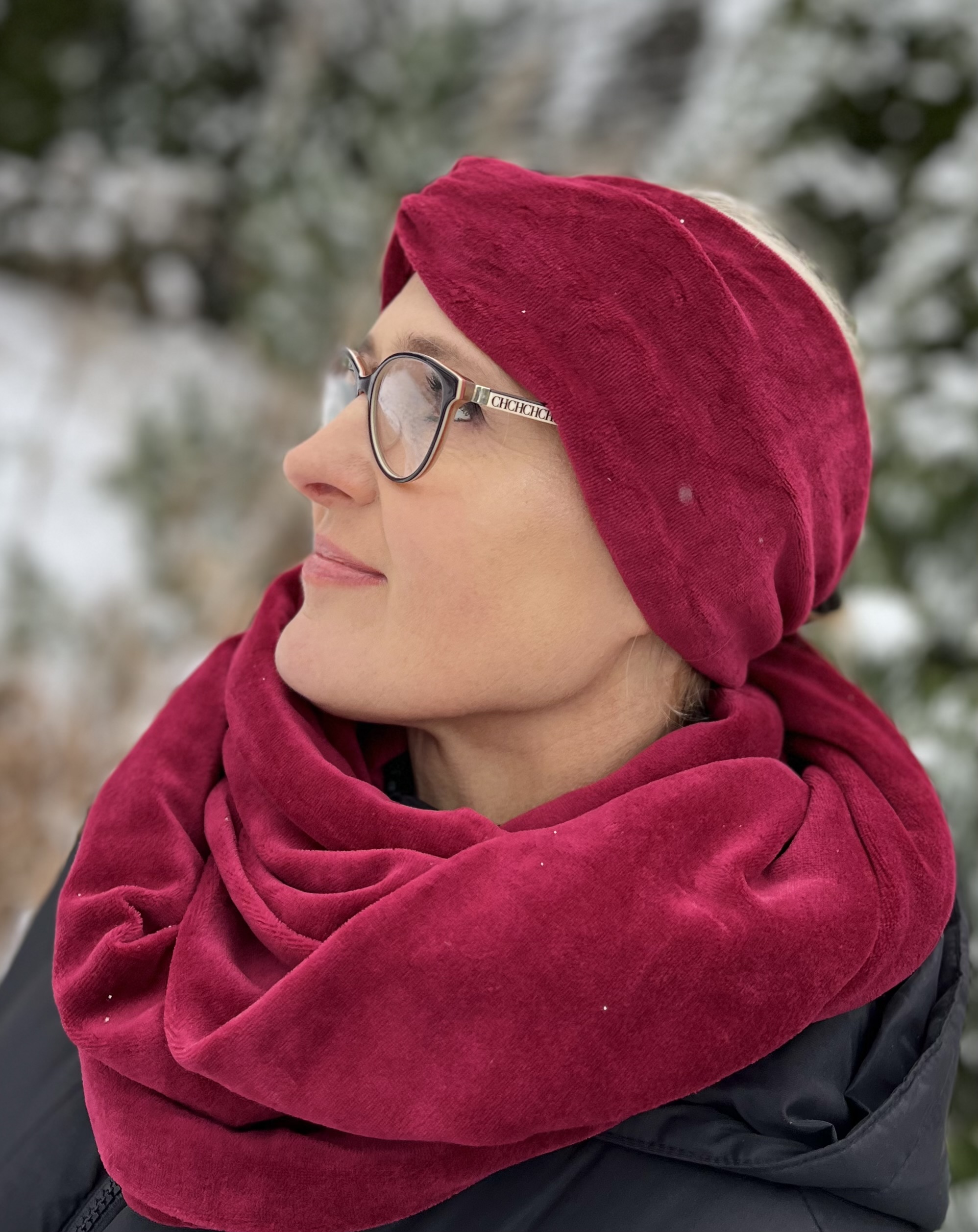 Komplet półturban i komin z weluru bordo - 2