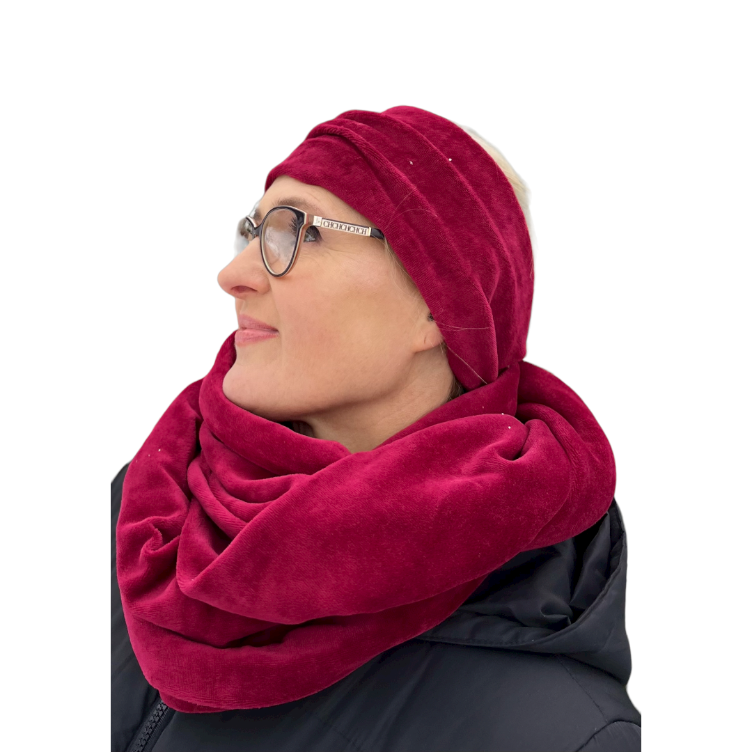 Komplet półturban i komin z weluru bordo - 3